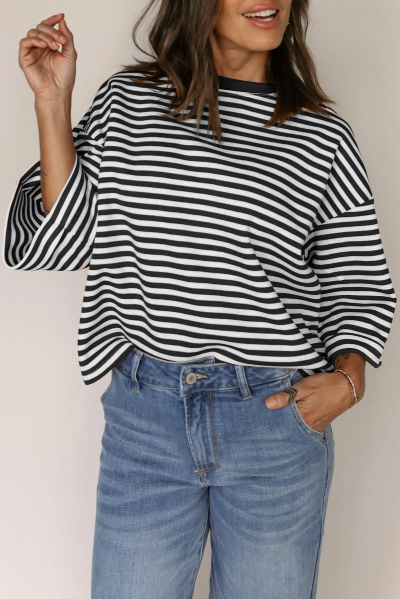 Black Stripe Bowknot Backless T-Shirt