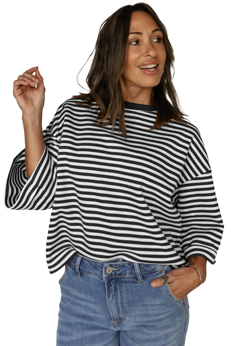 Black Stripe Bowknot Backless T-Shirt