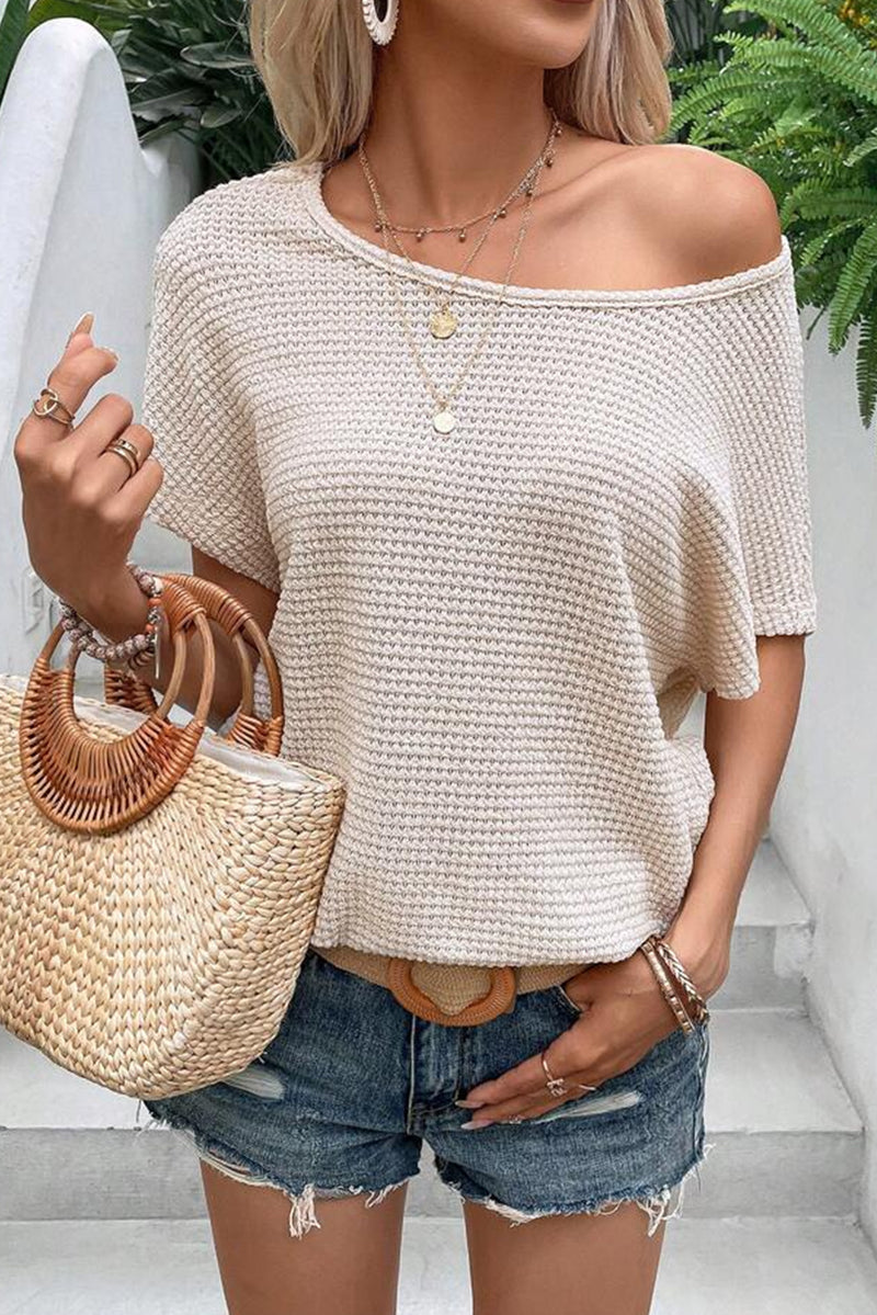 Backless Round Neck Short Sleeve T-Shirt - Ivory
