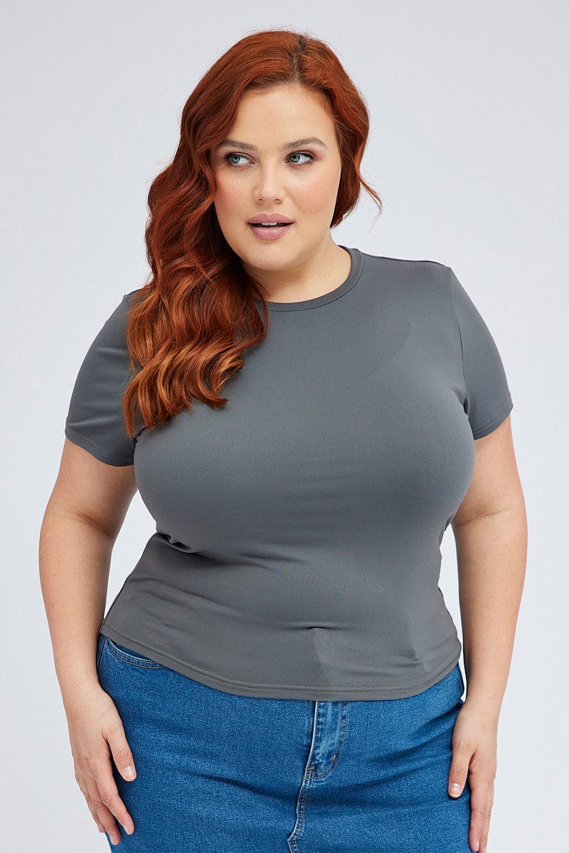 Grey Longline T-shirt Crew Neck Supersoft
