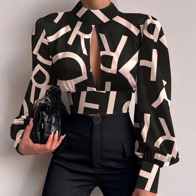 Designer Marble Puff Sleeve Backless Blouse