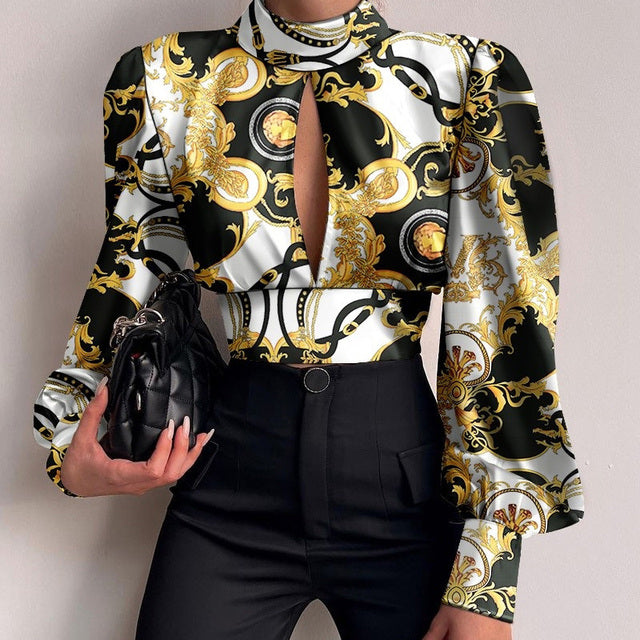 Designer Marble Puff Sleeve Backless Blouse