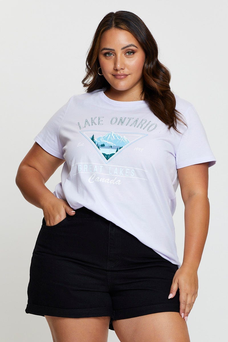 Purple Graphic T-shirt Crew Neck Short Sleeve