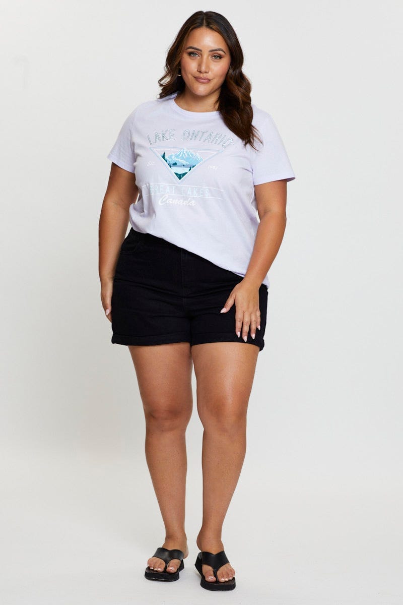 Purple Graphic T-shirt Crew Neck Short Sleeve