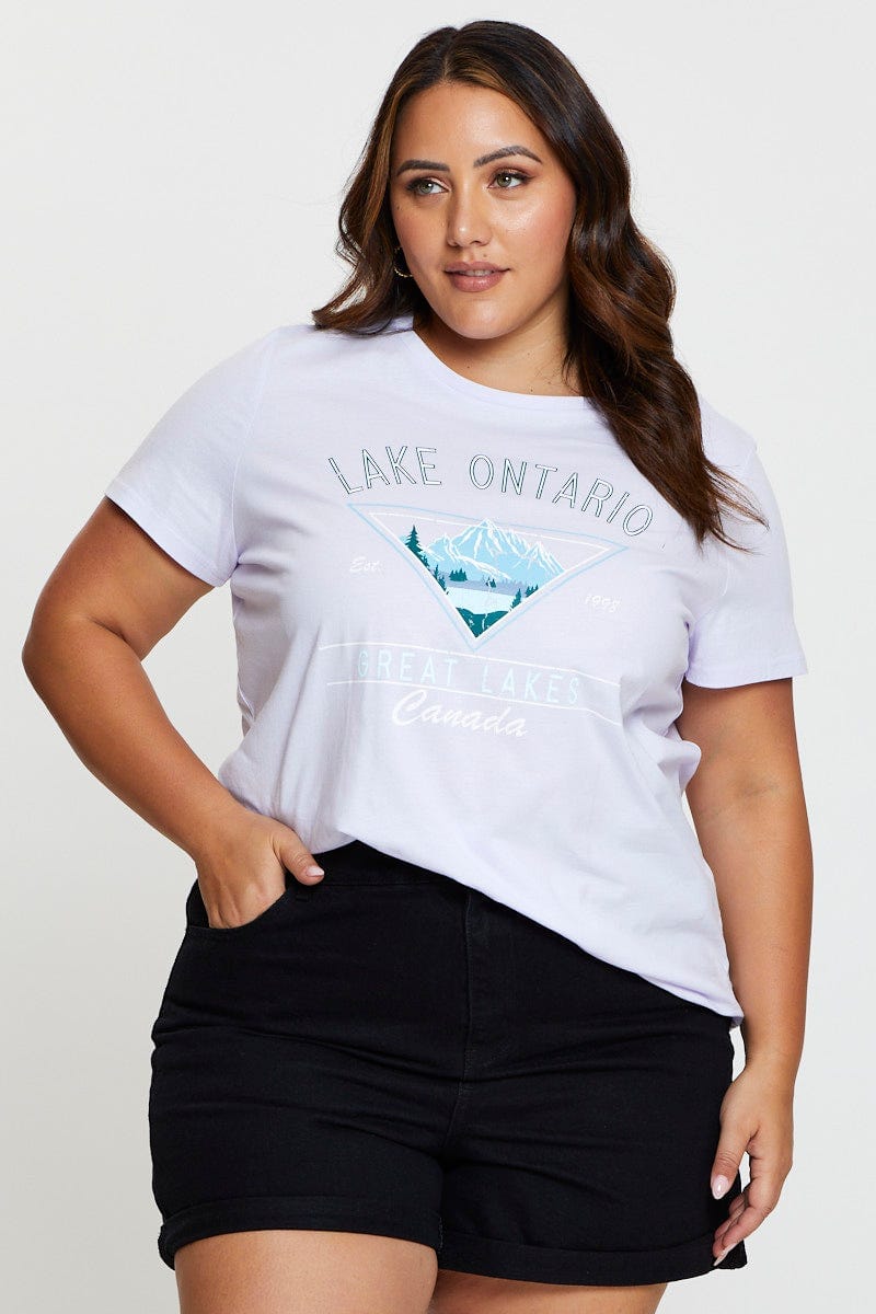 Purple Graphic T-shirt Crew Neck Short Sleeve