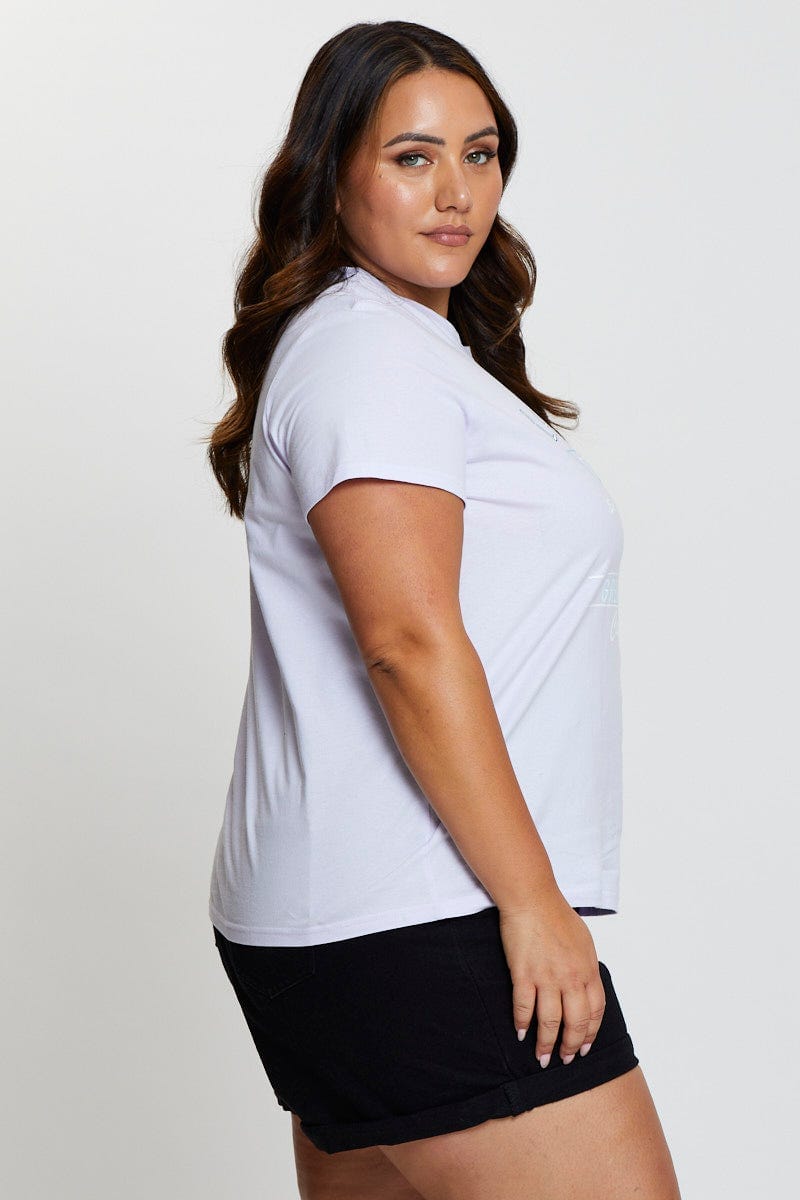 Purple Graphic T-shirt Crew Neck Short Sleeve