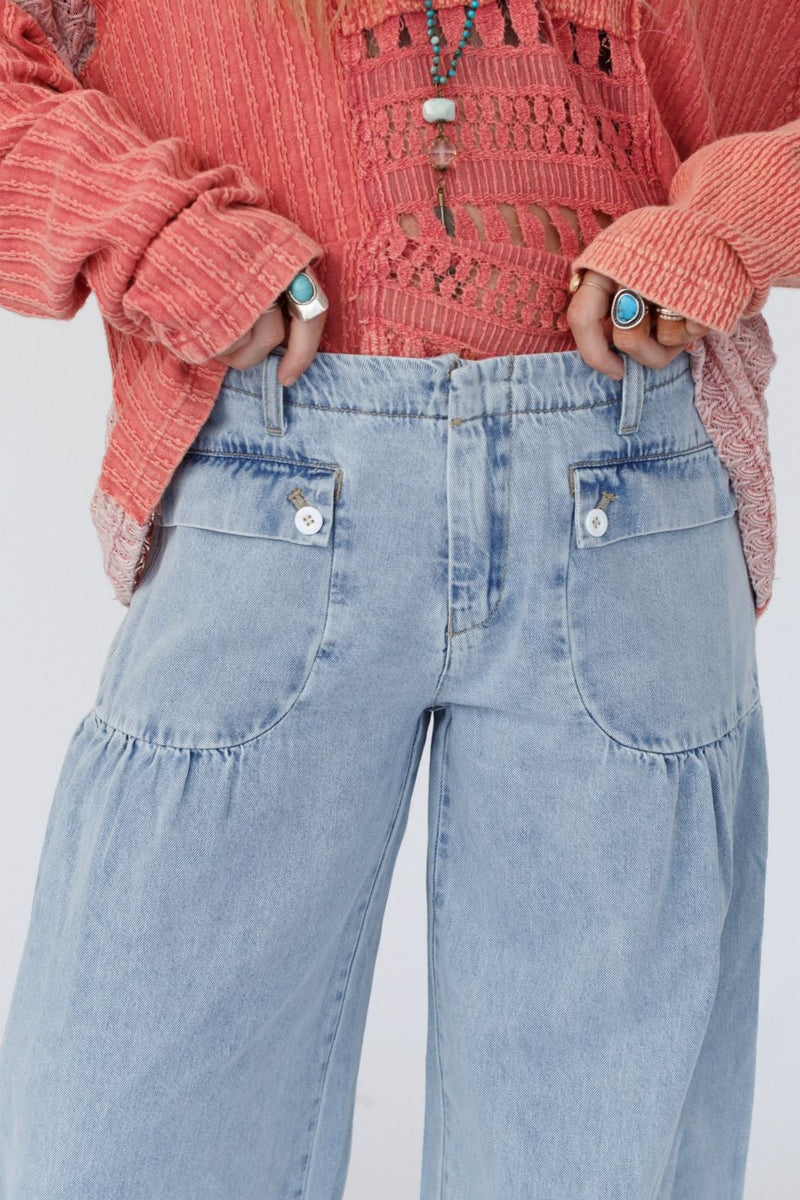 Lets Jet Set Wide Leg Pants - Light Denim
