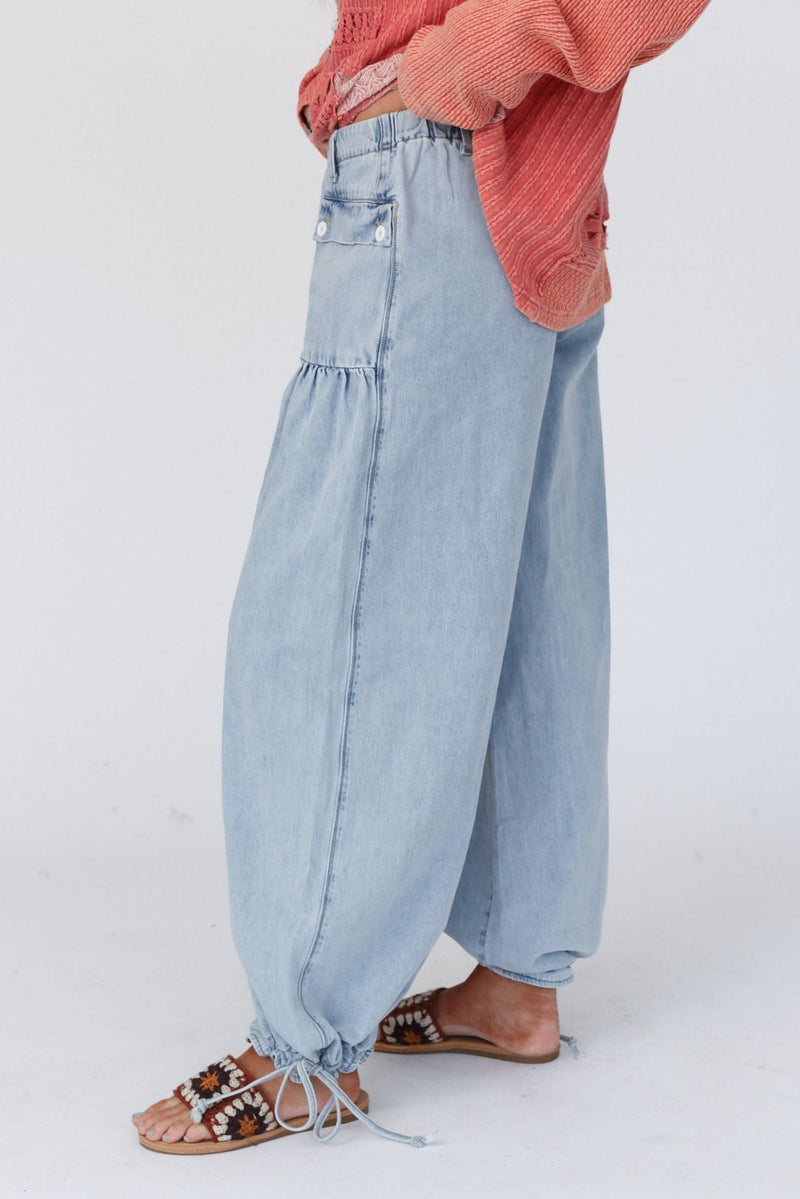 Lets Jet Set Wide Leg Pants - Light Denim