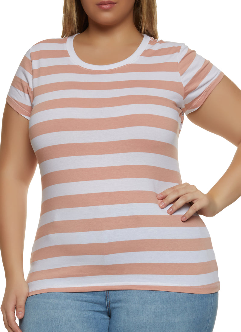 Plus Size Striped Crew Neck Tee
