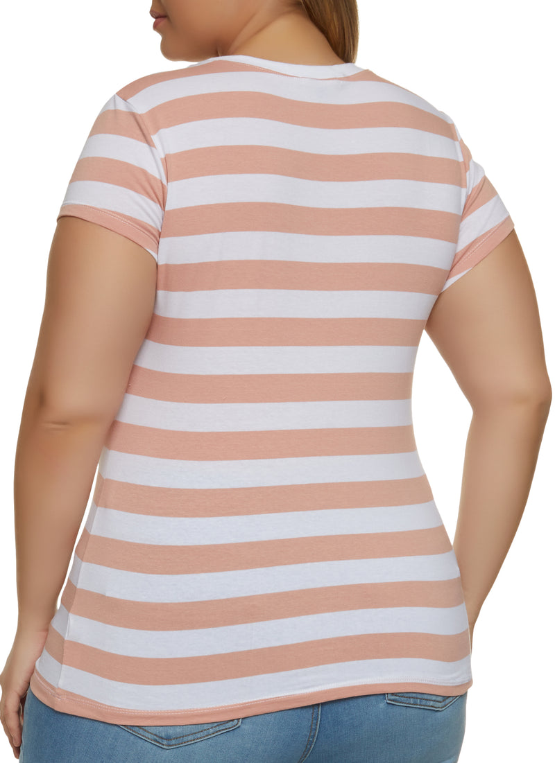 Plus Size Striped Crew Neck Tee
