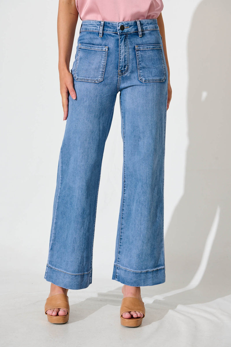 Juan High Rise Wide Leg Jean In Mid Blue Denim