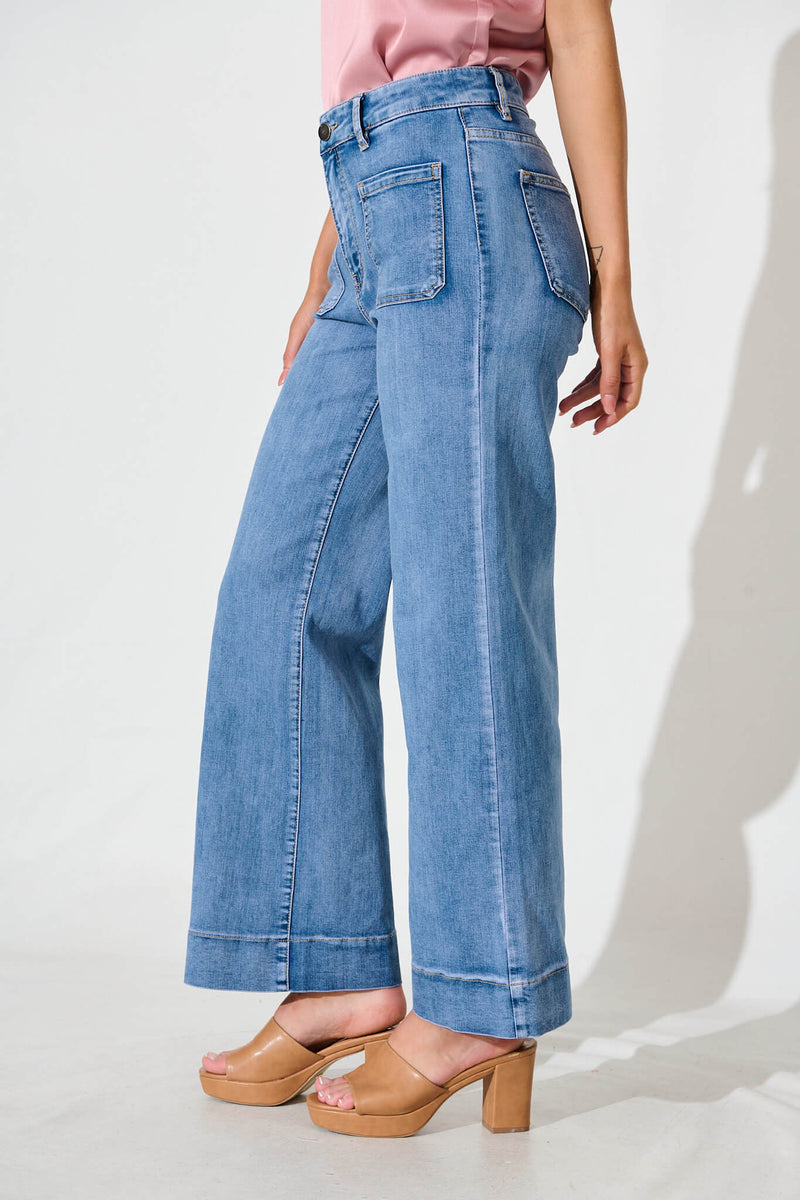 Juan High Rise Wide Leg Jean In Mid Blue Denim