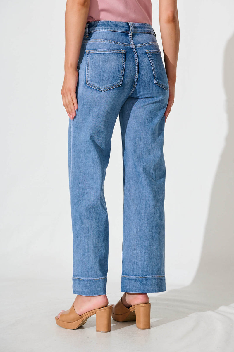 Juan High Rise Wide Leg Jean In Mid Blue Denim