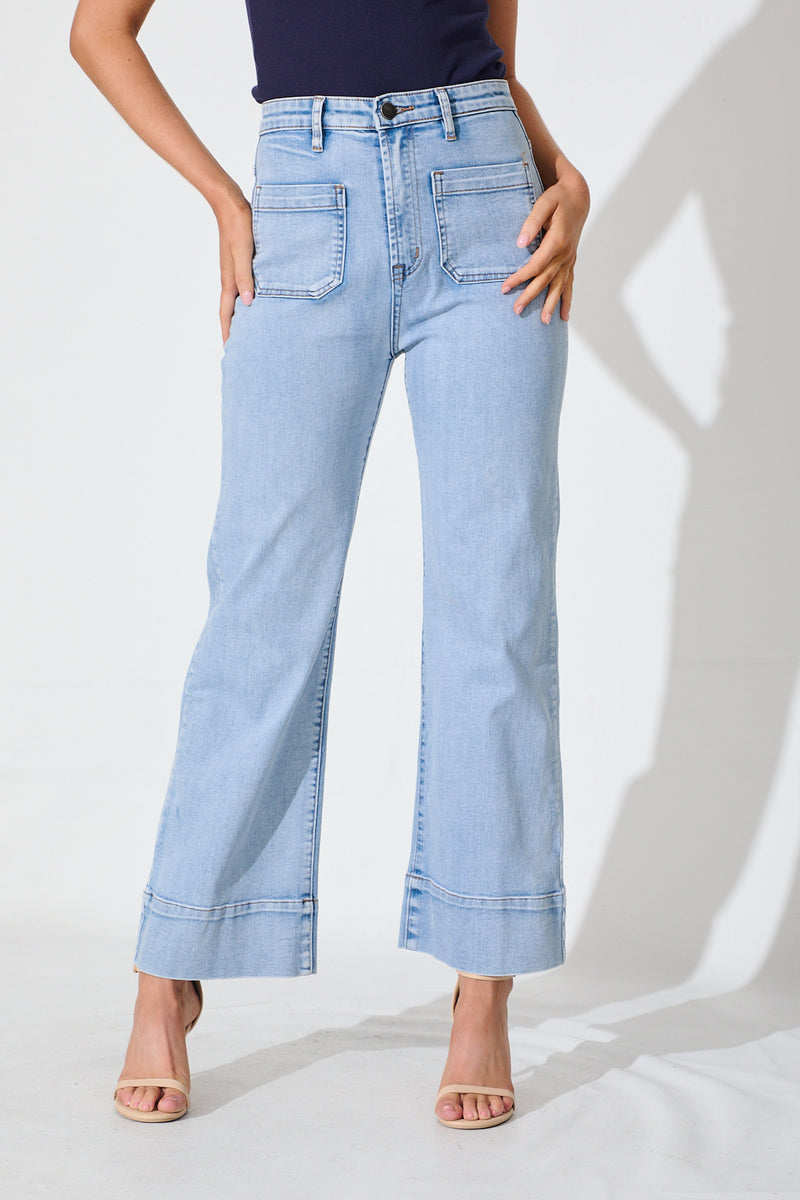 Juani High Rise Wide Leg Jean In Light Blue Denim