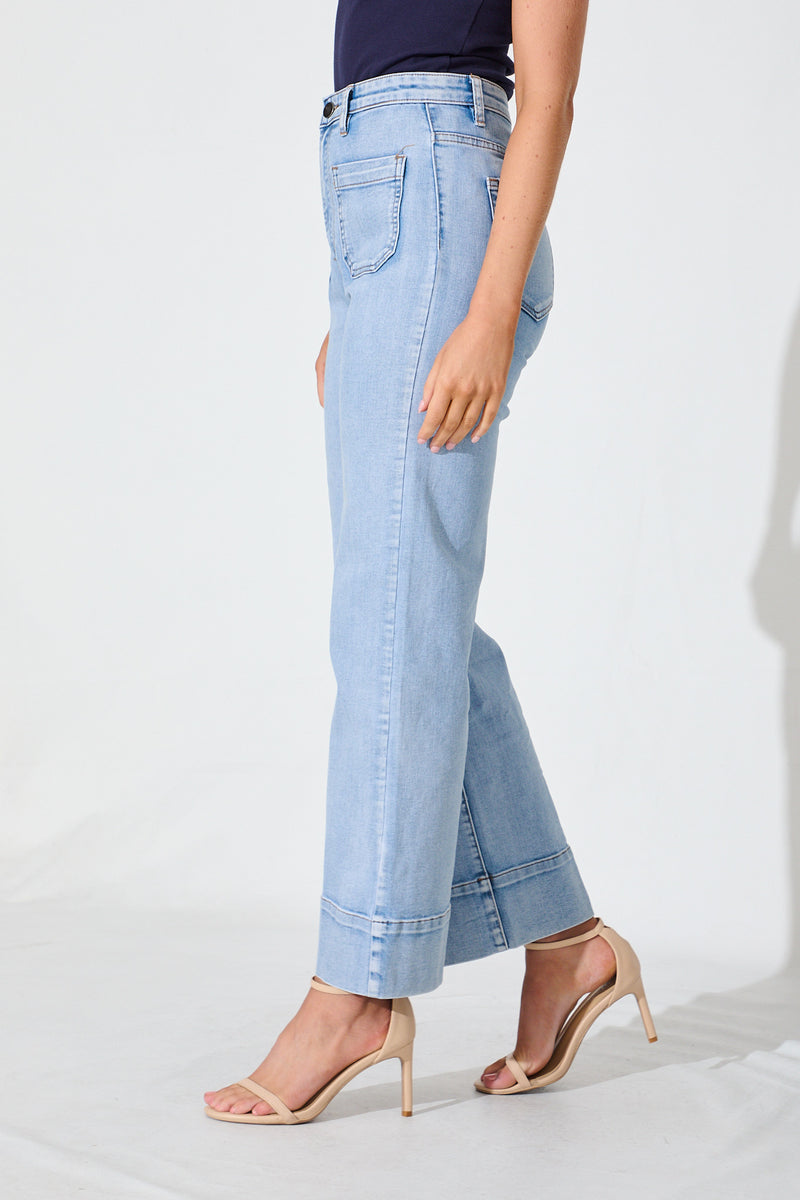 Juani High Rise Wide Leg Jean In Light Blue Denim