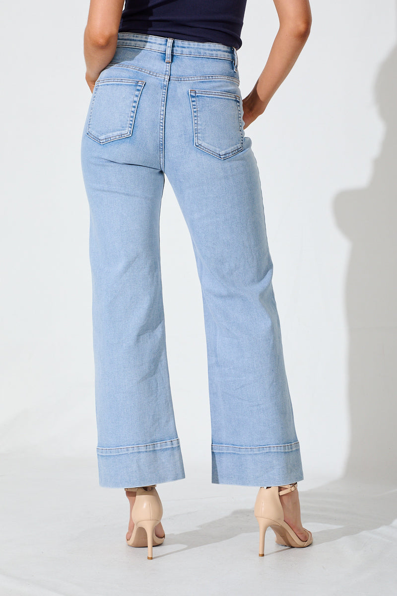 Juani High Rise Wide Leg Jean In Light Blue Denim