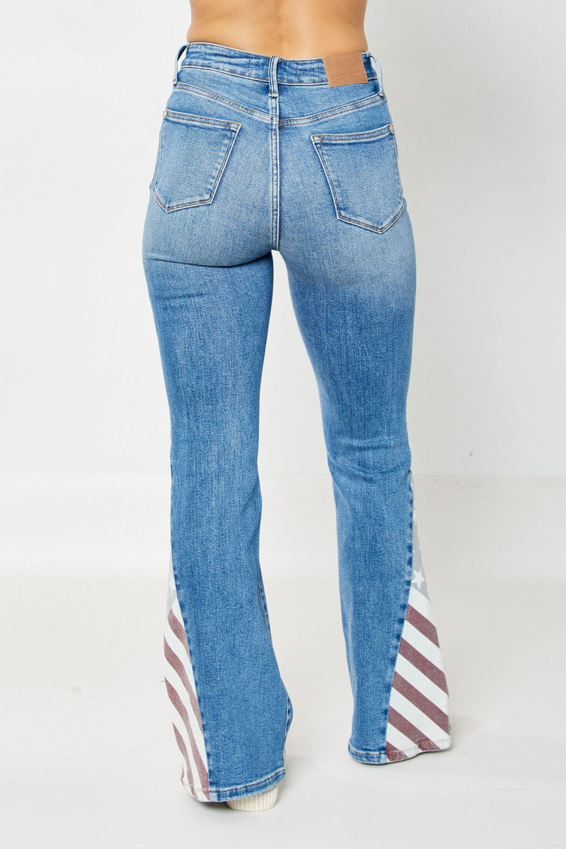 Judy Blue High Waist American Flag Print Flare Denim Jeans 88659