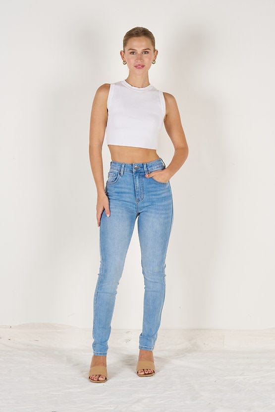 Wakee Denim Stretch Jean Skinny Leg High Rise - Blue 10178