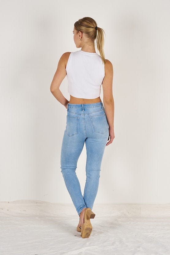 Wakee Denim Stretch Jean Skinny Leg High Rise - Blue 10178