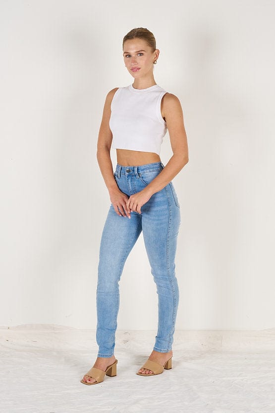 Wakee Denim Stretch Jean Skinny Leg High Rise - Blue 10178