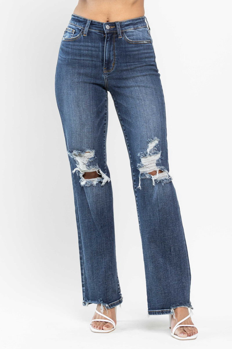 Judy Blue High Waist 90's Knee Destroy Straight Denim Jeans 82592