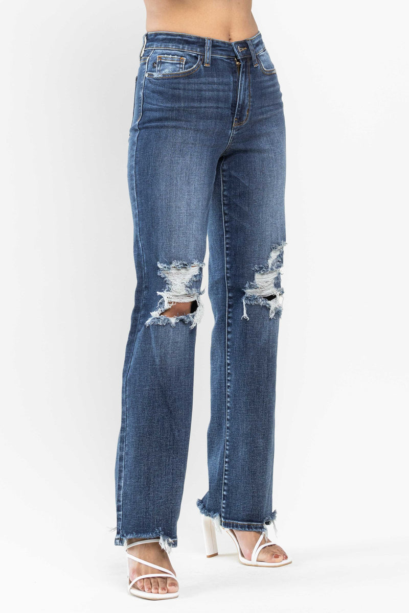 Judy Blue High Waist 90's Knee Destroy Straight Denim Jeans 82592