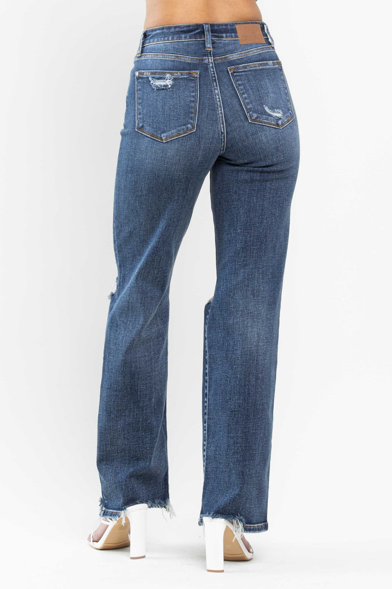 Judy Blue High Waist 90's Knee Destroy Straight Denim Jeans 82592