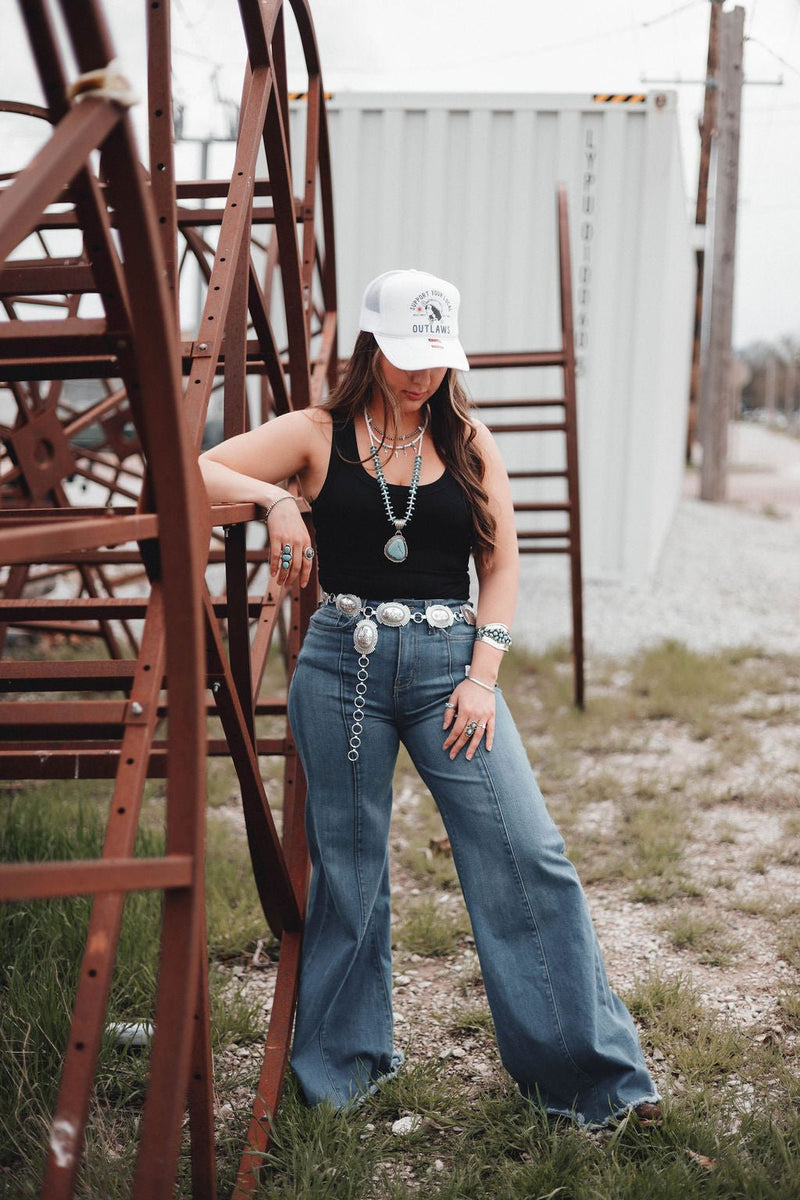 O2 Front Seam Wide Leg Denim Jeans - Medium Wash