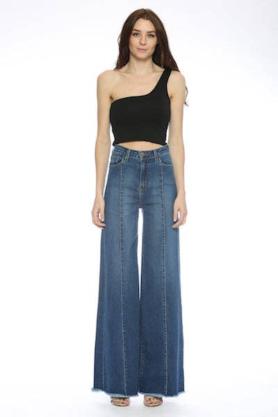O2 Front Seam Wide Leg Denim Jeans - Medium Wash