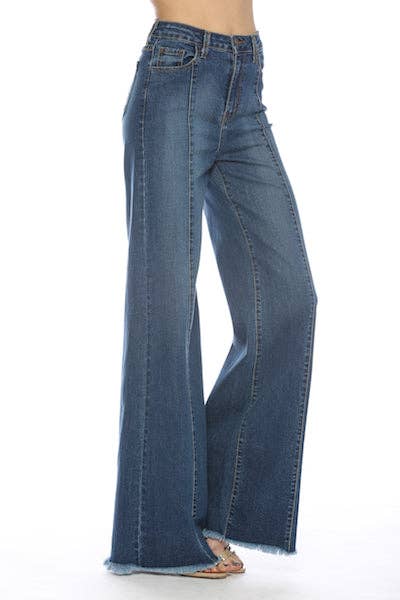 O2 Front Seam Wide Leg Denim Jeans - Medium Wash