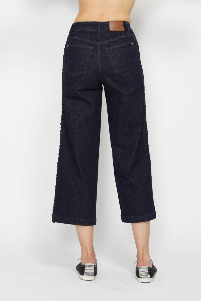 Judy Blue High Waist Side Seam Braid Detail Wide Leg Crop Denim Jeans 88851