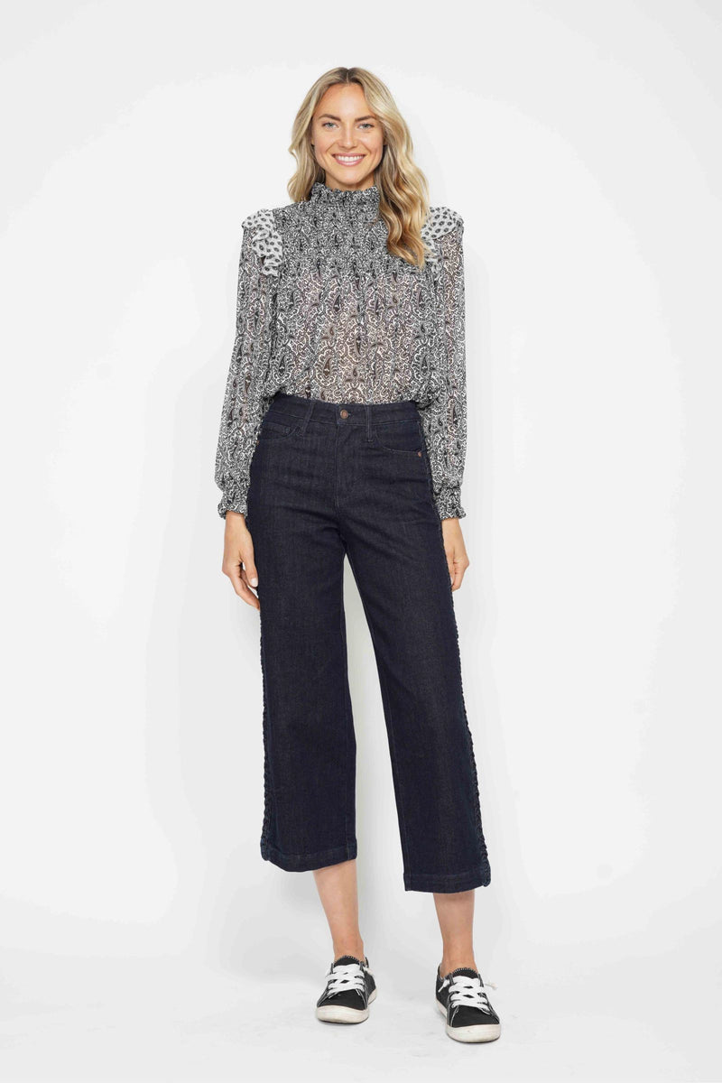 Judy Blue High Waist Side Seam Braid Detail Wide Leg Crop Denim Jeans 88851