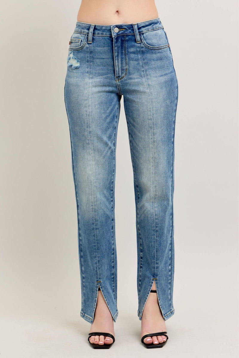 Judy Blue High Waist Vintage Wash Front Seam & Slit Straight Denim Jeans 88533
