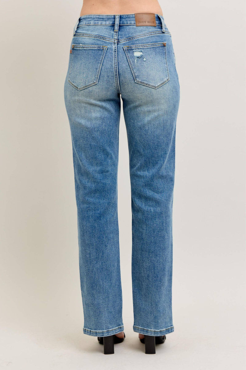 Judy Blue High Waist Vintage Wash Front Seam & Slit Straight Denim Jeans 88533