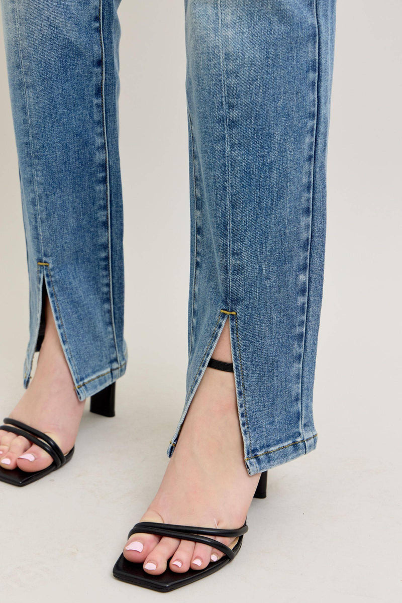 Judy Blue High Waist Vintage Wash Front Seam & Slit Straight Denim Jeans 88533