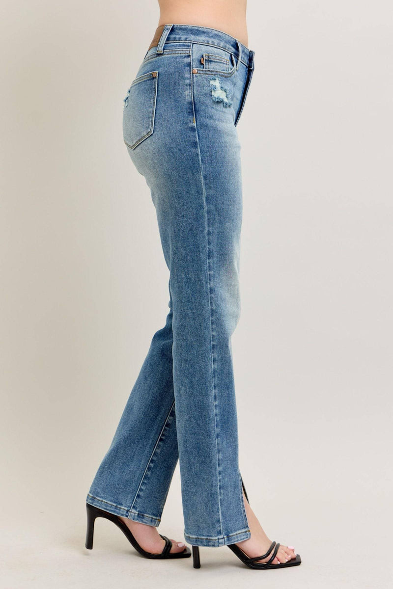 Judy Blue High Waist Vintage Wash Front Seam & Slit Straight Denim Jeans 88533