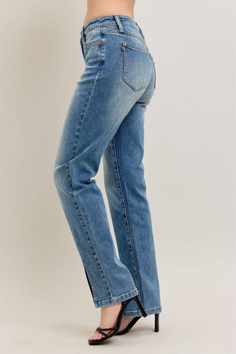 Judy Blue High Waist Vintage Wash Front Seam & Slit Straight Denim Jeans 88533