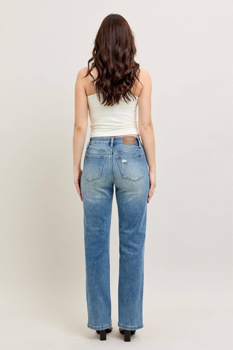Judy Blue High Waist Vintage Wash Front Seam & Slit Straight Denim Jeans 88533
