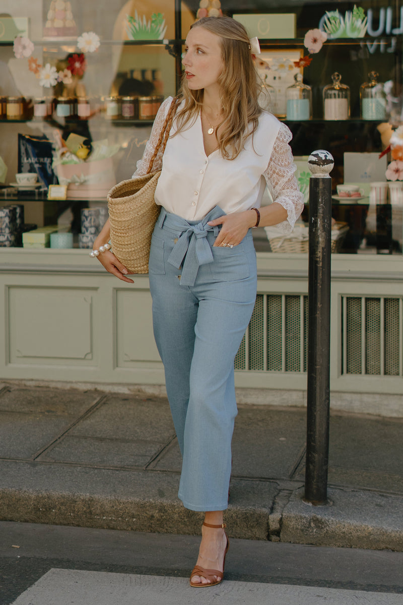 Jean 7/8 femme taille haute Mitya – Denim bleu ciel écoresponsable, fabriqué en France