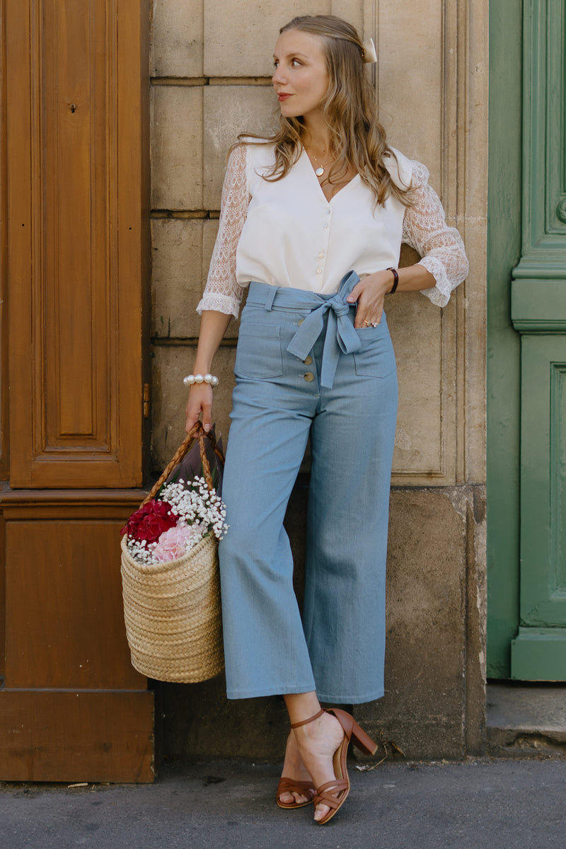 Jean 7/8 femme taille haute Mitya – Denim bleu ciel écoresponsable, fabriqué en France