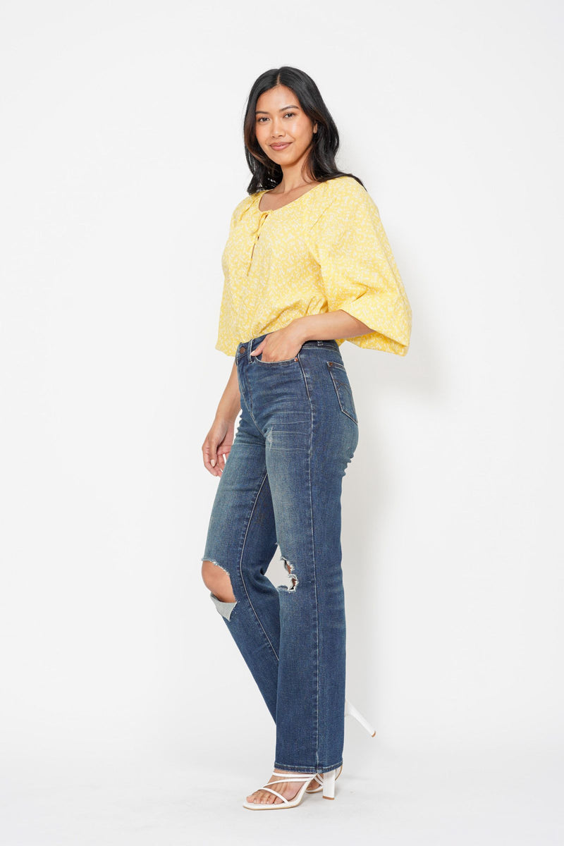 Judy Blue High Waist Knee Ripped Dad Denim Jeans 88680
