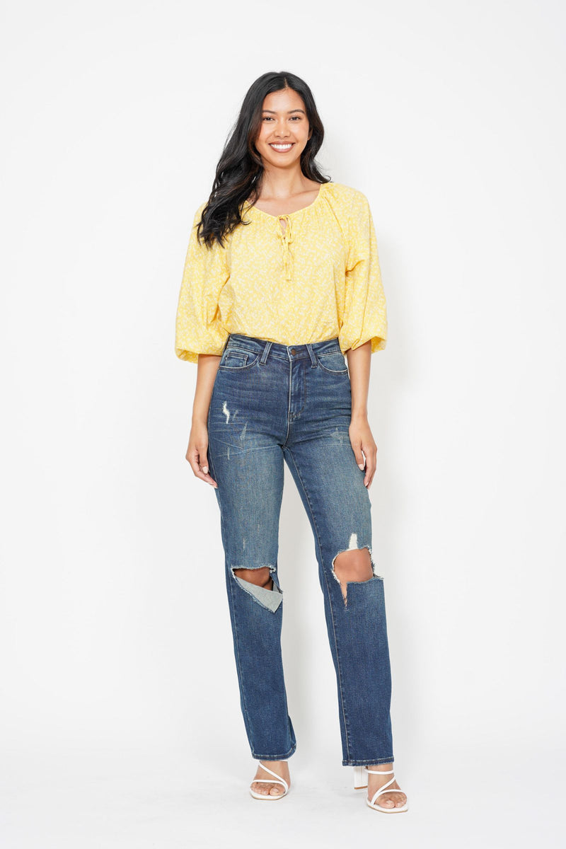 Judy Blue High Waist Knee Ripped Dad Denim Jeans 88680