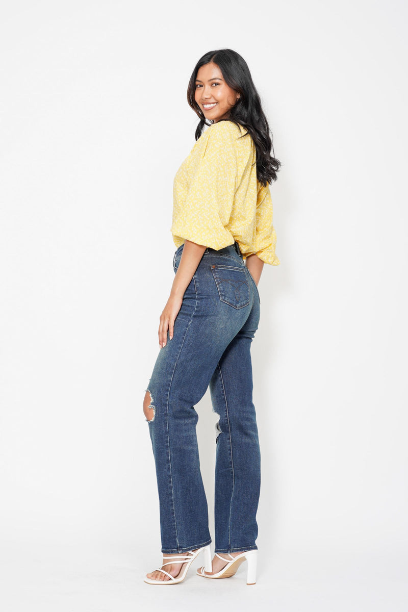 Judy Blue High Waist Knee Ripped Dad Denim Jeans 88680