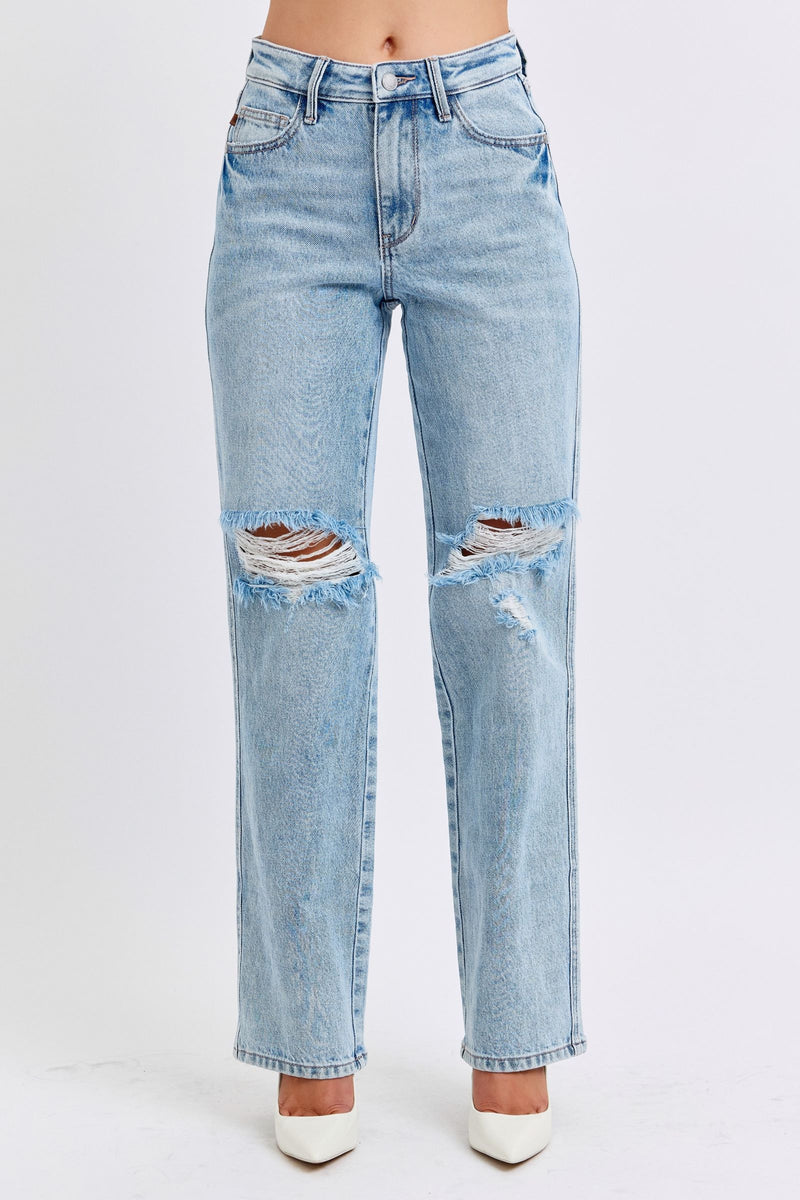 Judy Blue High Waist Rigid Magic Destroy 90's Straight Denim Jeans 88884