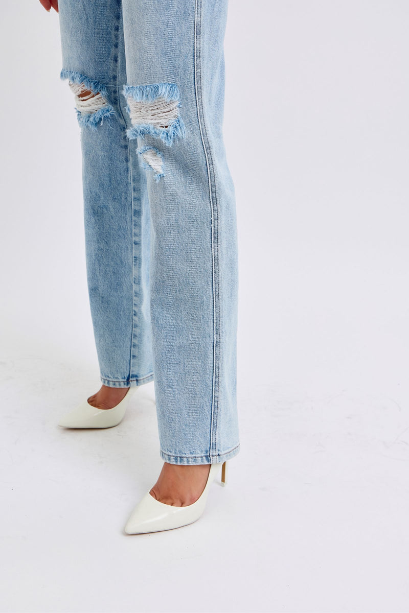 Judy Blue High Waist Rigid Magic Destroy 90's Straight Denim Jeans 88884
