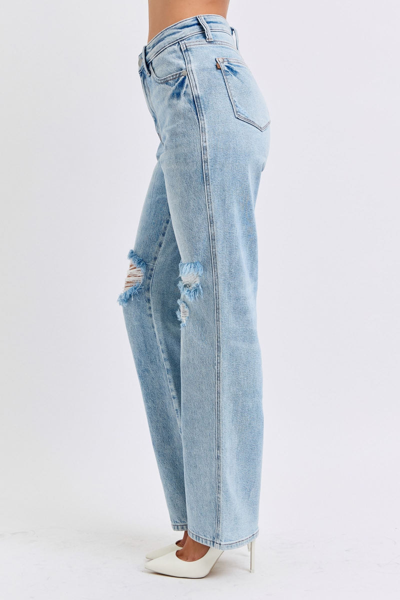 Judy Blue High Waist Rigid Magic Destroy 90's Straight Denim Jeans 88884
