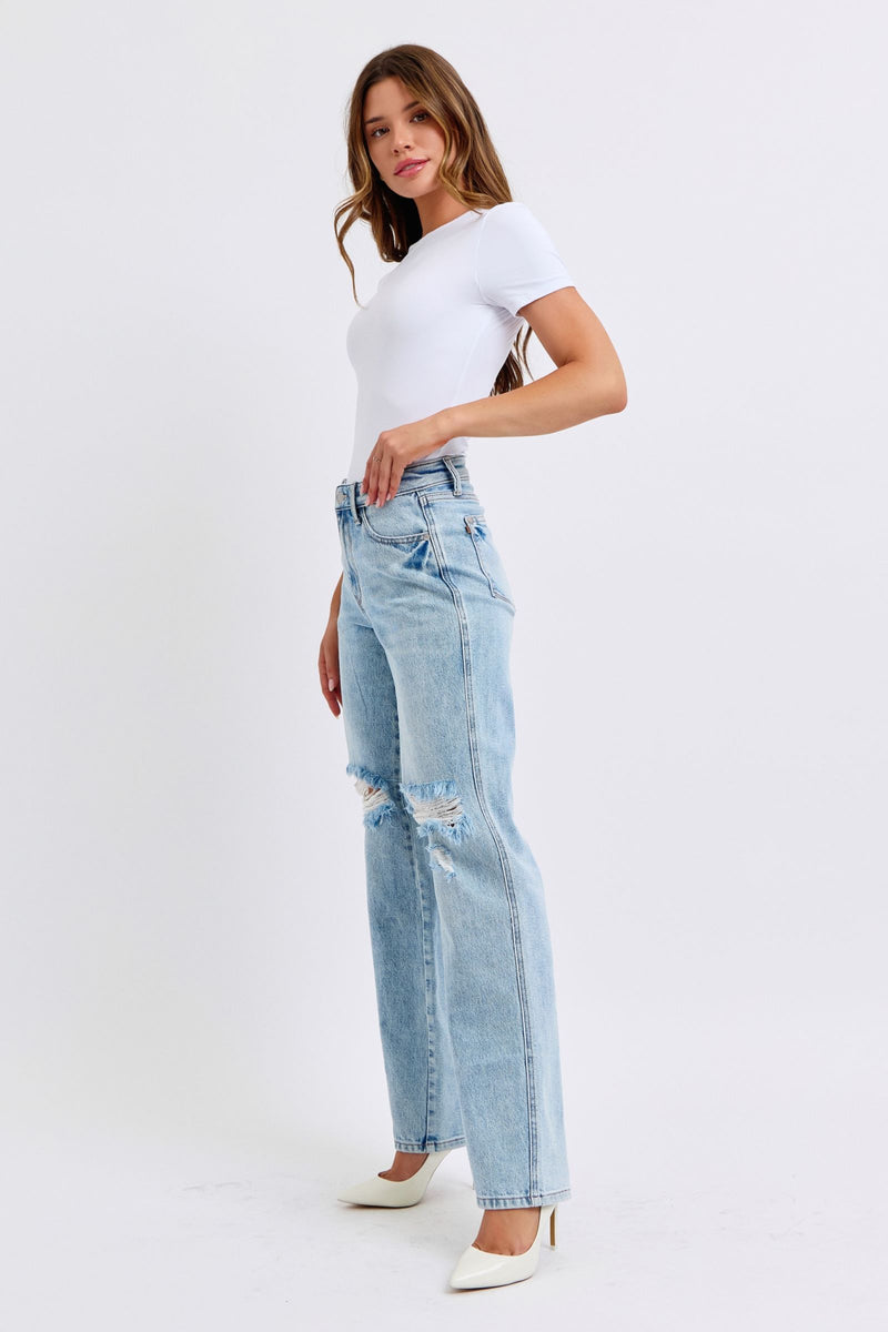 Judy Blue High Waist Rigid Magic Destroy 90's Straight Denim Jeans 88884