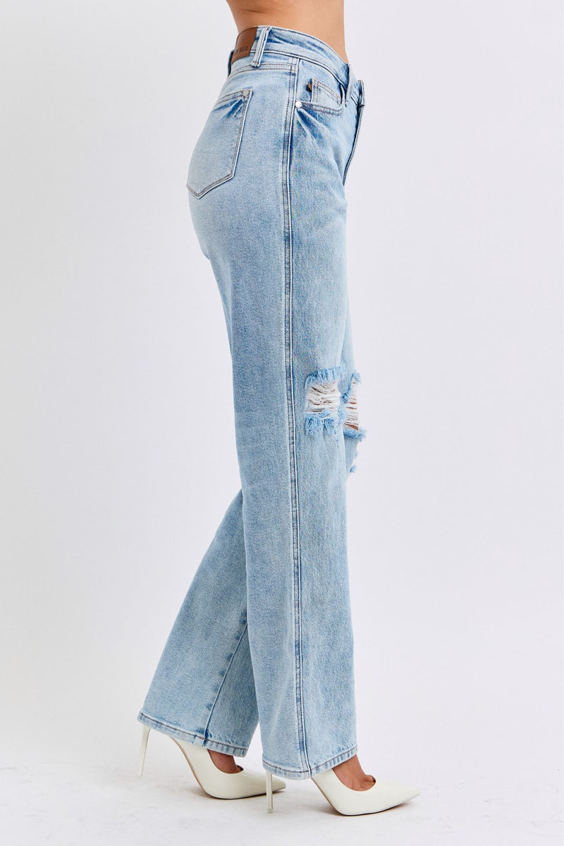 Judy Blue High Waist Rigid Magic Destroy 90's Straight Denim Jeans 88884
