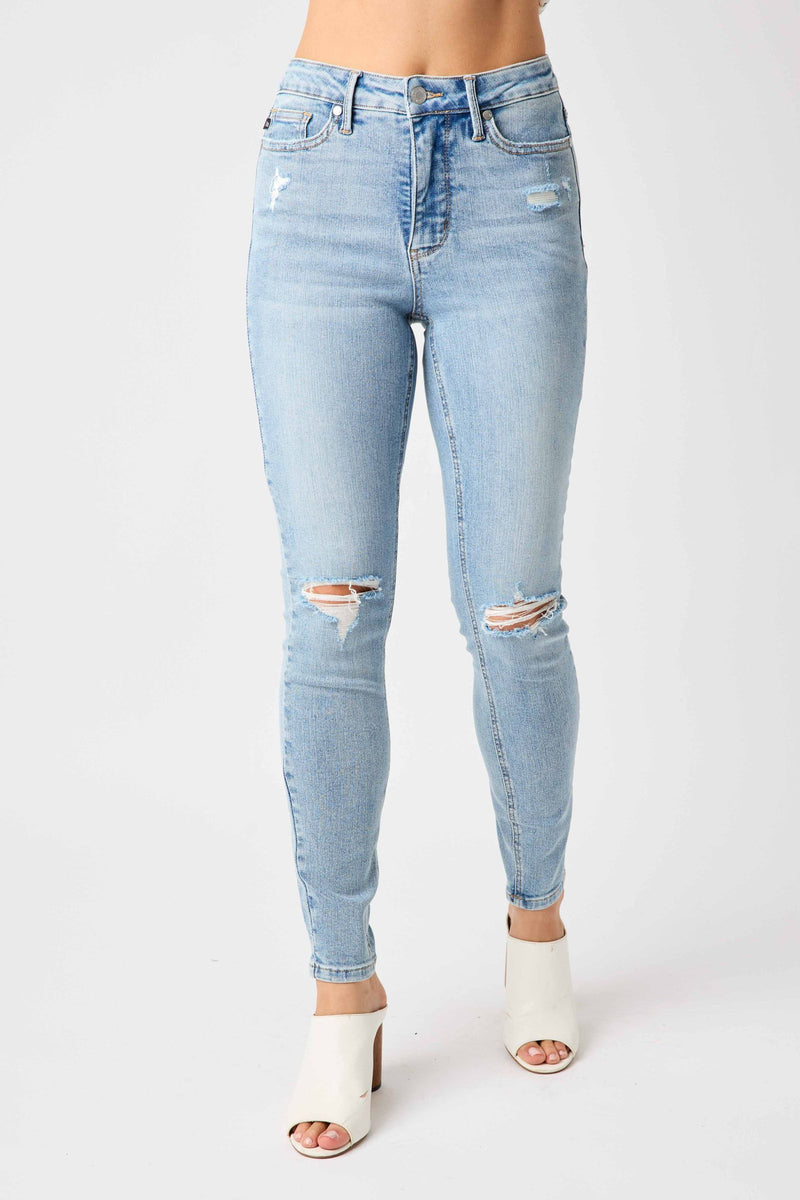 Judy Blue Mid Rise Tummy Control Destroy Skinny Denim Jeans 88797