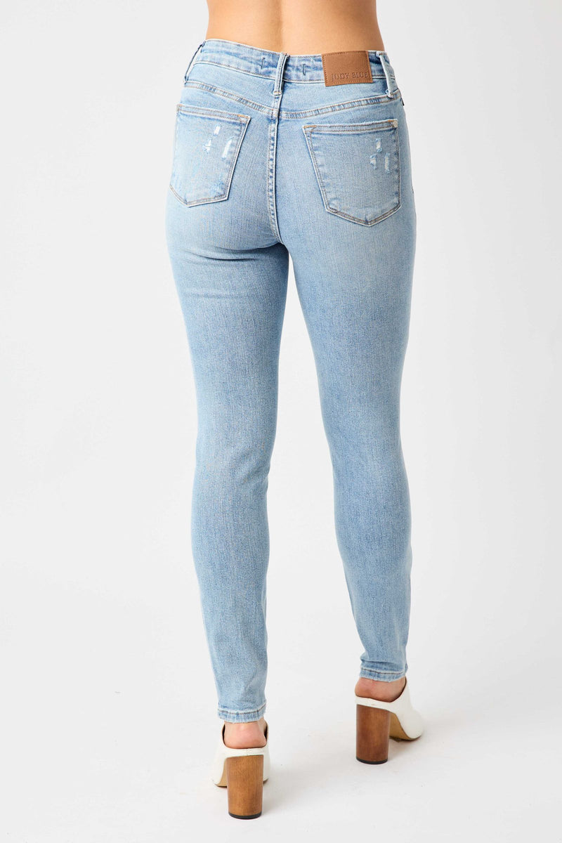 Judy Blue Mid Rise Tummy Control Destroy Skinny Denim Jeans 88797